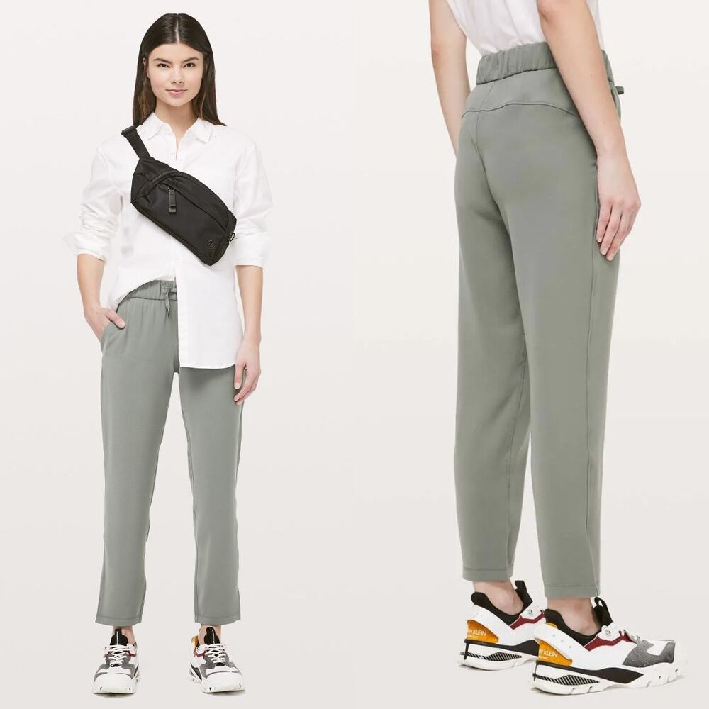 Lululemon On the Fly 7/8 Pant Woven Size 8 Gray Sage Stretch Work Casual